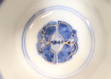 明治前期色絵紫陽花図通り物向付①見込み薄め
