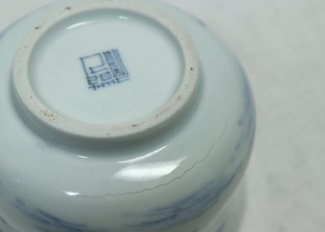 江戸幕末染付山水図輪花向付 5客組