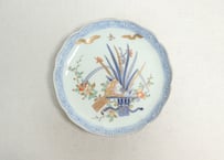 明治前期色絵春蘭と椿図通り物７寸皿