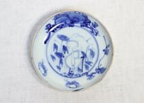 明治前期染付鷺と草花図小皿