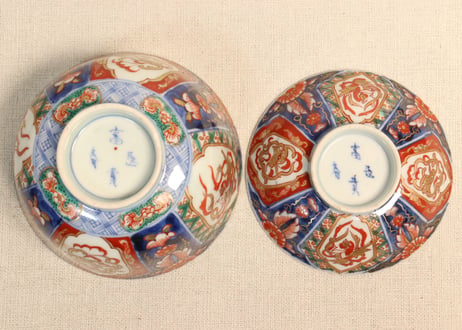 明治前期色絵四方に龍と鳳凰図通り物飯茶碗