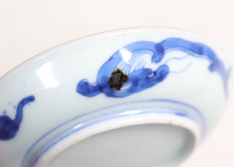 江戸幕末色絵龍と幾何学図捻子文小皿②黒点