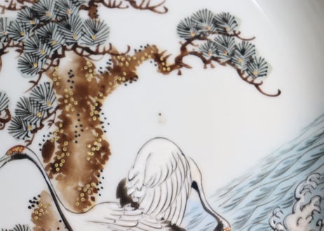 明治前期九谷焼色絵松鶴図通り物なます皿①