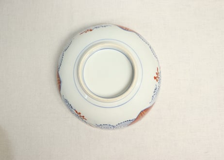 明治前期色絵松竹梅と牡丹図7寸鉢　釉剝げ