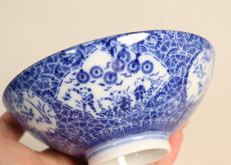 明治前期紙刷唐子と竹林図飯茶碗