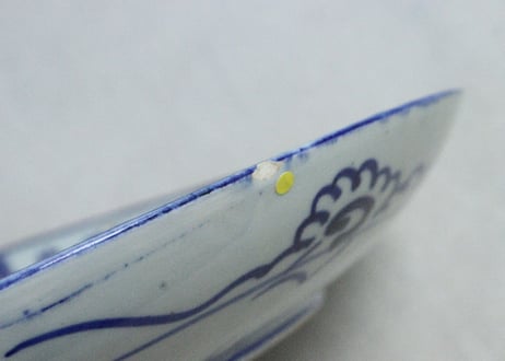 明治前期紙刷牡丹図尺皿　小ホツ,かたつき