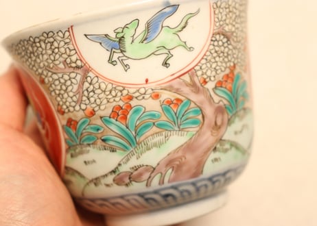 明治前期色絵桜と天馬と人物図大向付