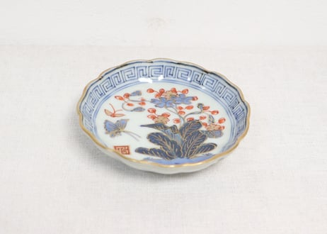 江戸幕末赤絵金彩秋海棠図通り物小皿