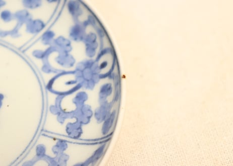 江戸中期染付五方に唐草と花図5寸皿