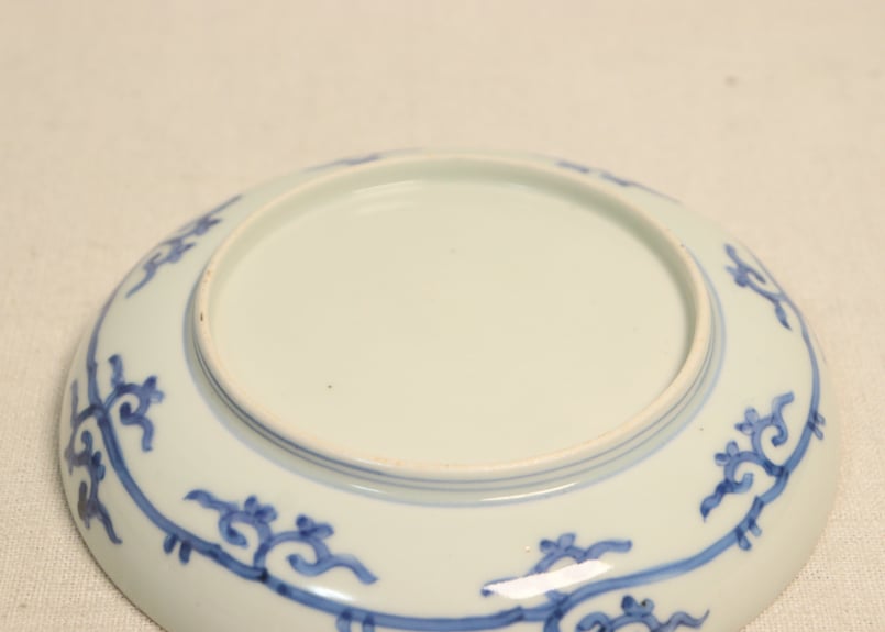 和食器　古染付　山水人物文　末広向付　五客　在銘　共箱　V　7503A 江戸幕末染付山水に微塵唐草図5寸皿④ノミホツ | 吉祥寺PukuPuku