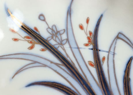 明治前期色絵春蘭に扇と菊図なます皿①