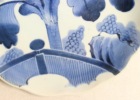 江戸幕末染付芭蕉図尺皿 少甘手