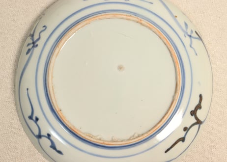 江戸中期染付竹林雀図6寸皿①薄め フリモノ