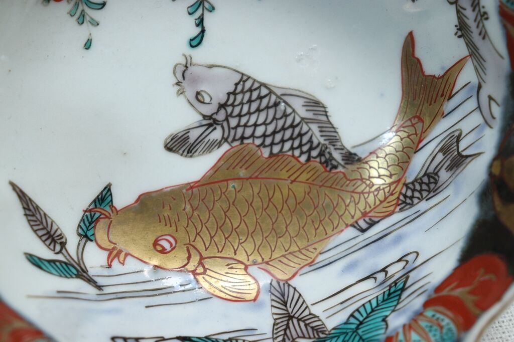 明治前期色絵枝垂れ桜に鯉図三ツ組鉢 大に少甘手 | 吉祥寺PukuPuku