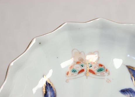江戸中期色絵栗と蝶図扇面型なます皿