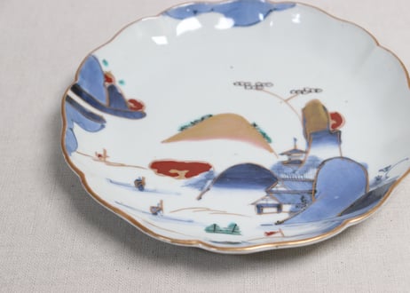 江戸後期色絵山水図7寸皿②窯傷