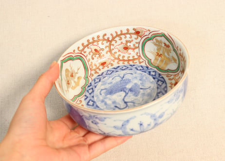 明治前期色絵松竹梅に唐草図春寒鉢