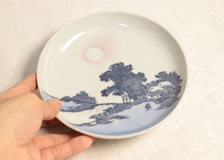 明治後期～大正銅判山水人物図5寸皿