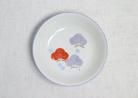 大正～昭和戦前ゴム判色絵松図小皿