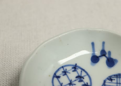 江戸幕末染付三方丸文図豆皿