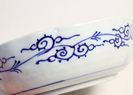 明治前期色絵波千鳥と獅子図春寒鉢 5客組 ややかたつき,ノミホツ