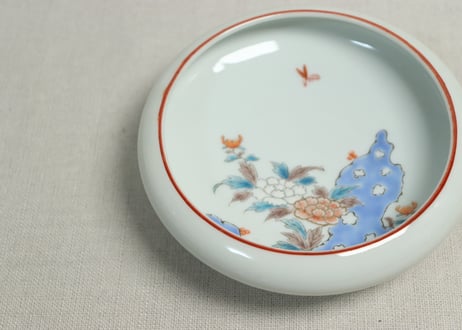 大正～昭和戦前色絵岩に牡丹図縁丸小鉢