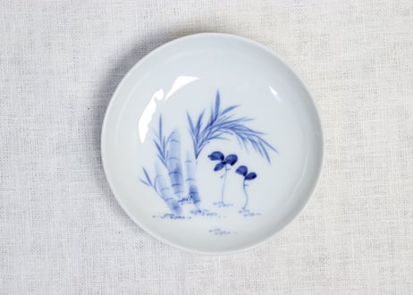 明治後期～大正染付竹と草花図小皿