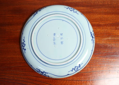 江戸中期筒江窯染付葉唐草と松竹梅図7寸皿①　5客組