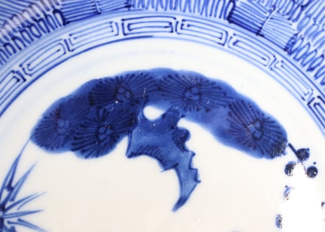 明治前期染付羽根市松図7寸皿