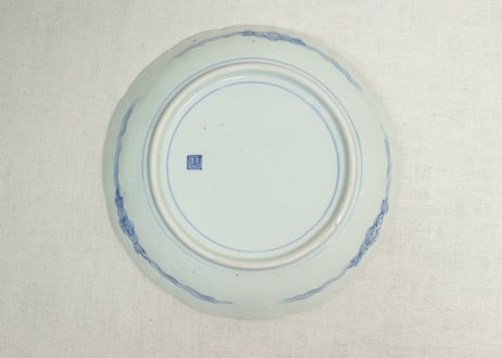 江戸幕末色絵牡丹と青玉図通り物7寸皿②少かたつき