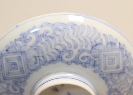 明治後期~大正染付角と唐草図飯茶碗 少フリモノ