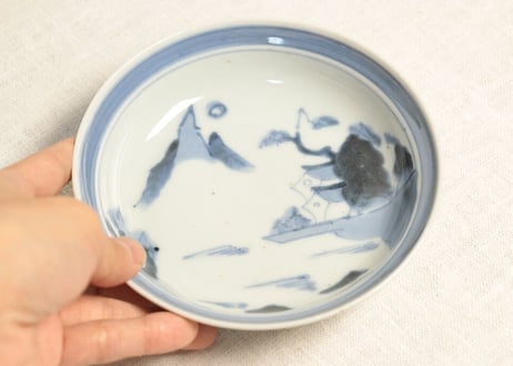 江戸後期染付山水図なます皿 ノミホツ