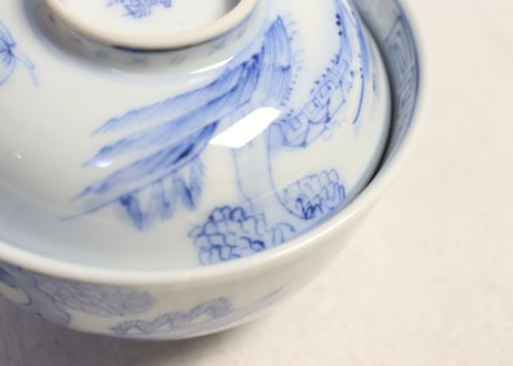 明治後期~大正染付山水図蓋茶碗①