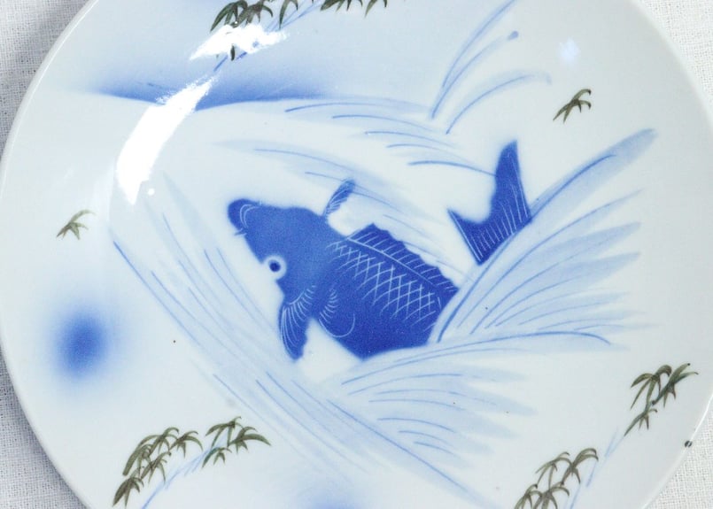 大正～昭和戦前吹墨鯉図8寸皿 | 吉祥寺PukuPuku