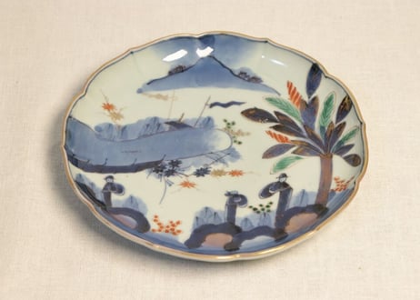 江戸中期色絵芭蕉と人物図7寸皿 がたつき