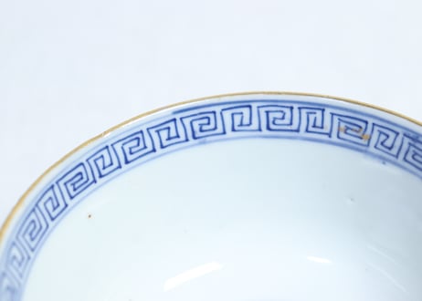 明治前期金彩染付松竹梅図通り物飯茶碗
