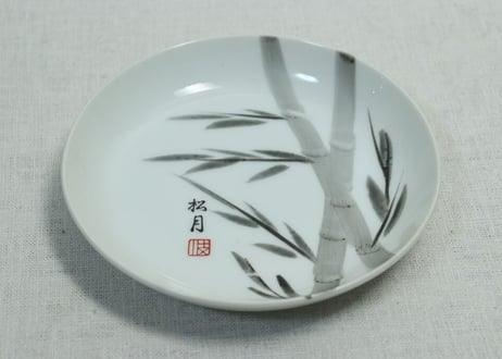 昭和戦前染付竹図5寸皿