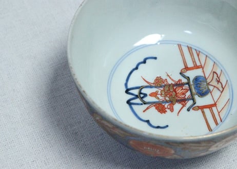 明治前期色絵ダミ埋め牡丹図蒸茶碗