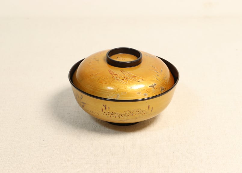明治～大正内黒金塗蒔絵川辺図吸物椀 | 吉祥寺PukuPuku