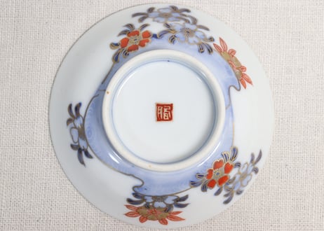 明治前期色絵三方桜図蓋茶碗