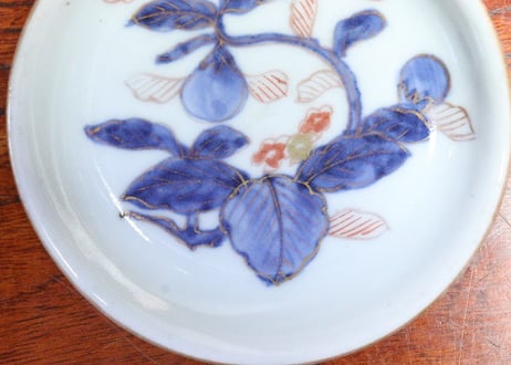 江戸中期色絵茄子図小皿　5客組