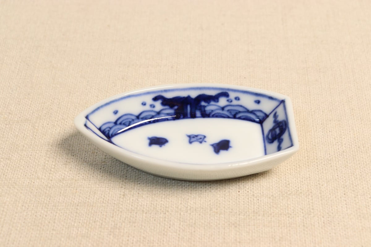 明治後期～大正染付波千鳥図舟型豆皿 | 吉祥寺PukuPuku