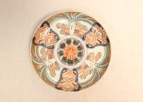 明治前期色絵三方に芭蕉と菊図5寸皿
