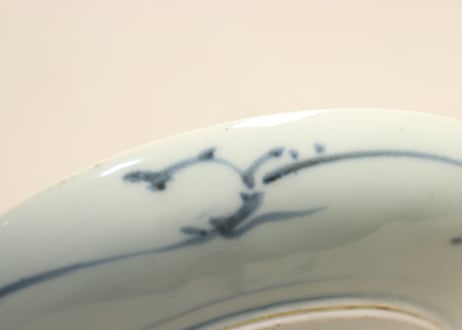 江戸後期染付三方に貝と波図６寸皿①濃いめ フリモノ