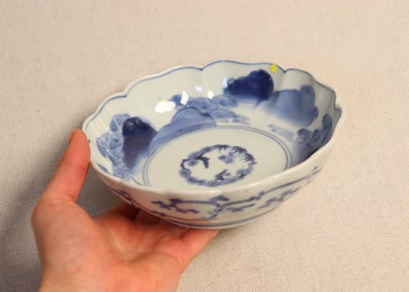 江戸中期染付松と山図なます皿② ノミホツ