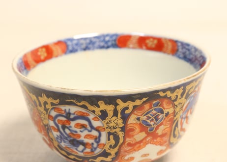 明治前期色絵四方に龍と鳳凰図通り物飯茶碗