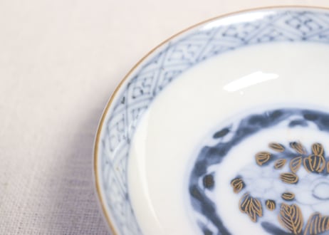 明治前期色絵芭蕉と亀甲図飯茶碗 釉剥げ