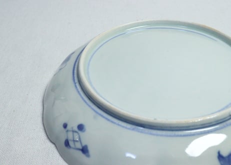 明治前期色絵桃と三方に花鳥図７寸皿