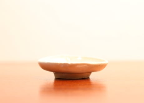 江戸中期コンニャク印判菊水図桃型豆皿③　甘手,小ホツ