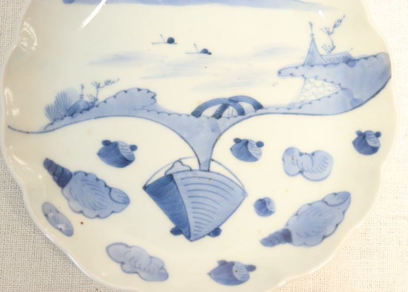 江戸幕末染付貝図尽くしと蜃気楼図6寸皿②黒点 | 吉祥寺PukuPuku